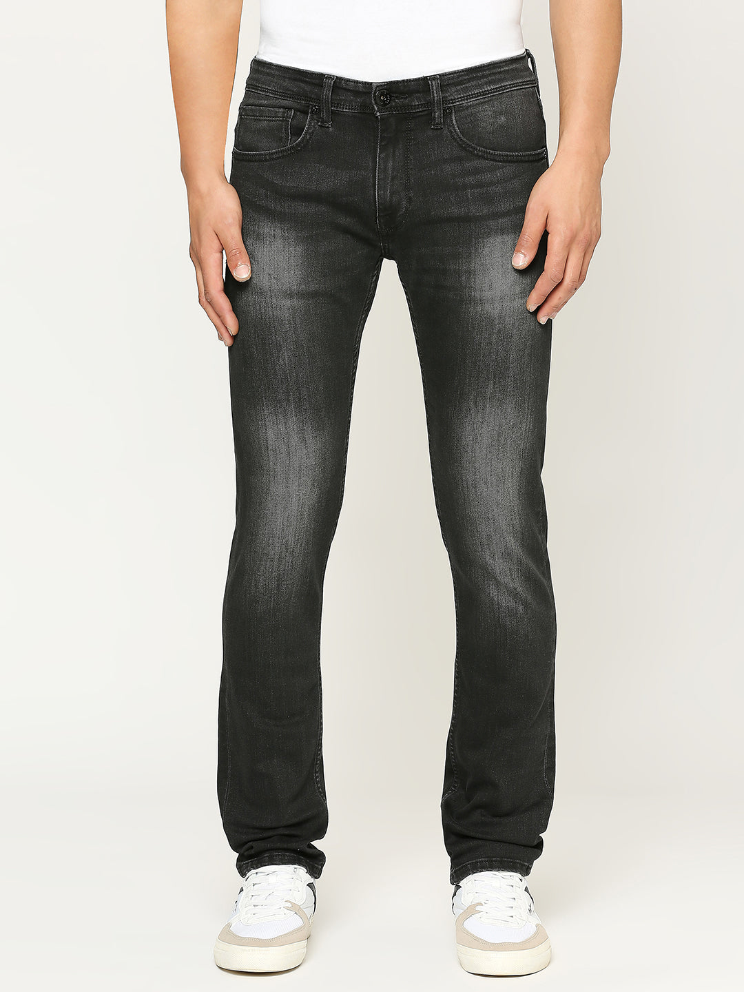 Mens Black Regular Stretchable Jeans