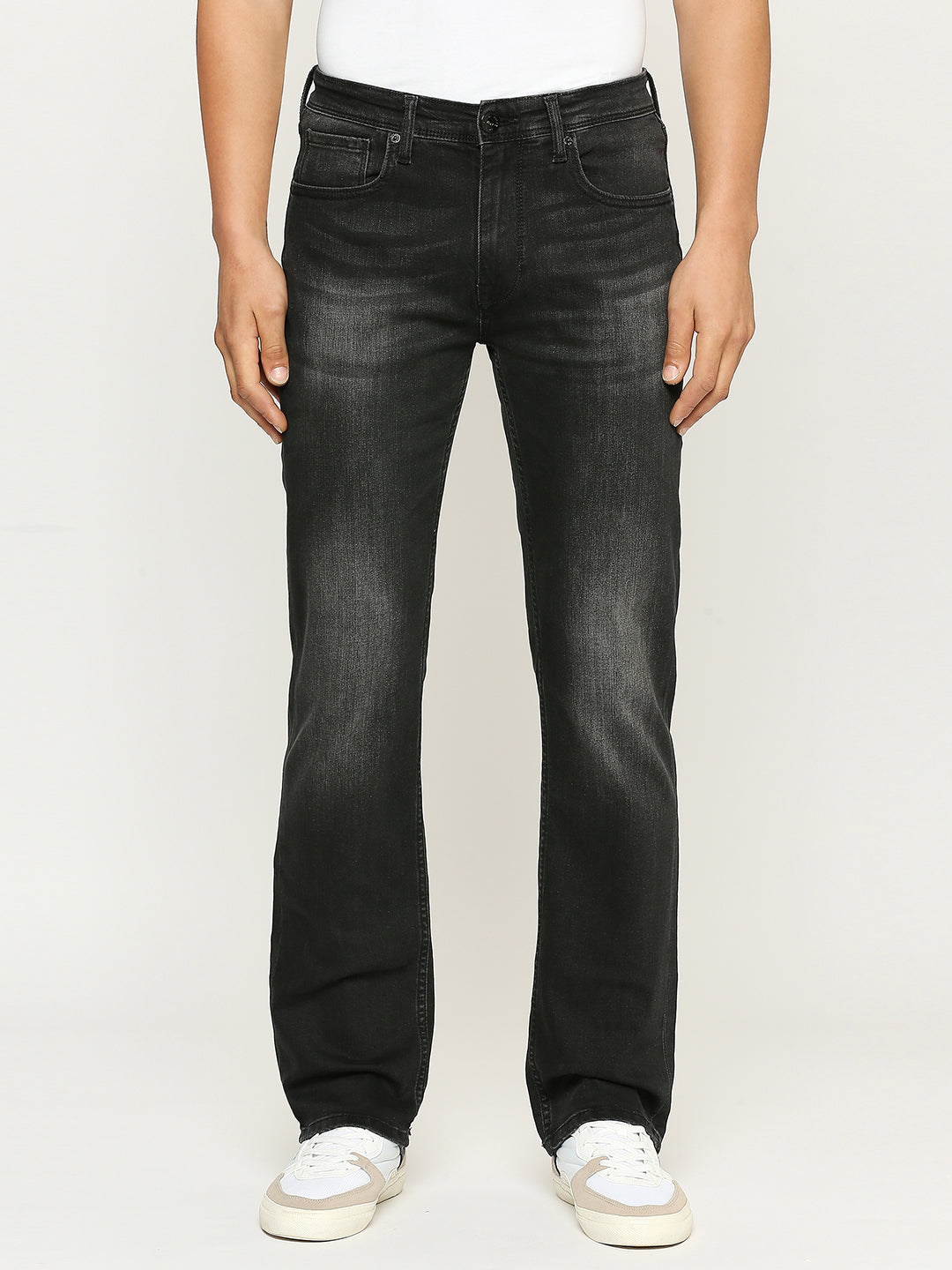 Mens Black Regular Stretchable Jeans