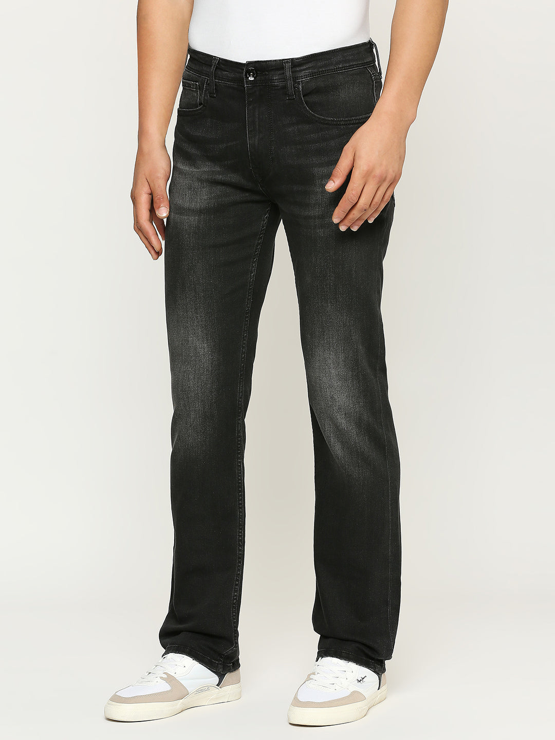 Mens Black Regular Stretchable Jeans