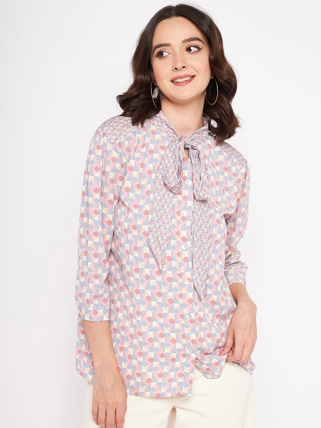Women's Multicolor Casual Regular Fit Printed Three Quarter Sleeves Top