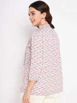Women's Multicolor Casual Regular Fit Printed Three Quarter Sleeves Top