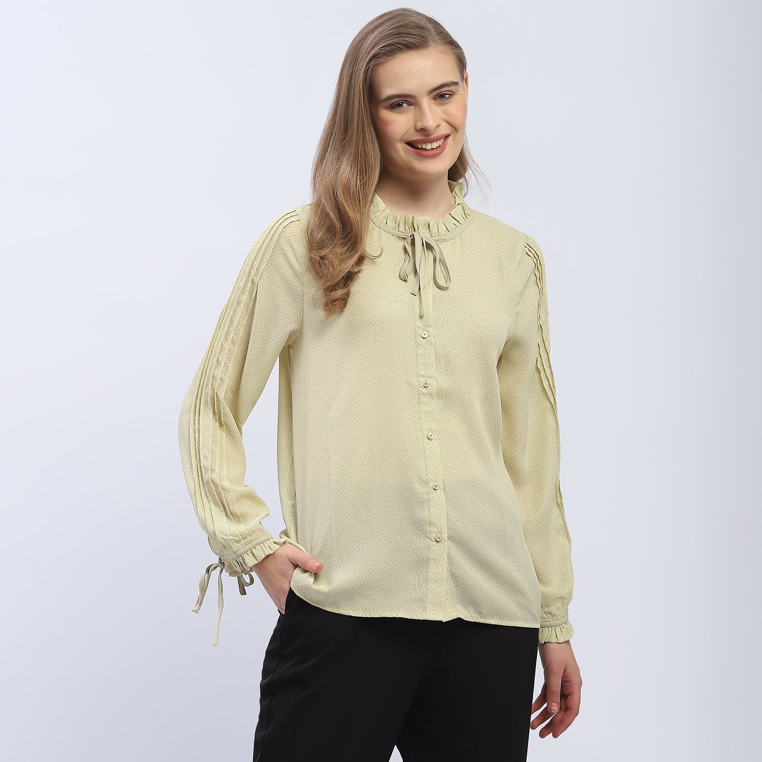 Women's Yellow Casual Regular Fit Printed Full Sleeves Shirt