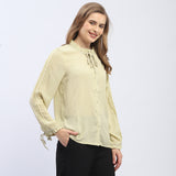 Women's Yellow Casual Regular Fit Printed Full Sleeves Shirt
