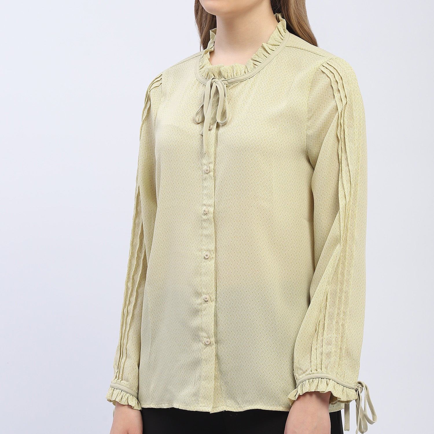 Women's Yellow Casual Regular Fit Printed Full Sleeves Shirt