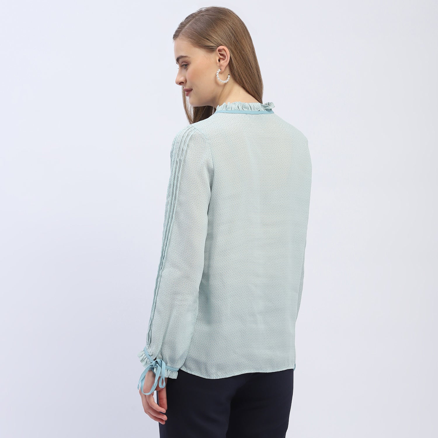 Women's Blue Casual Regular Fit Printed Full Sleeves Shirt