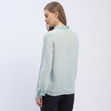 Women's Blue Casual Regular Fit Printed Full Sleeves Shirt