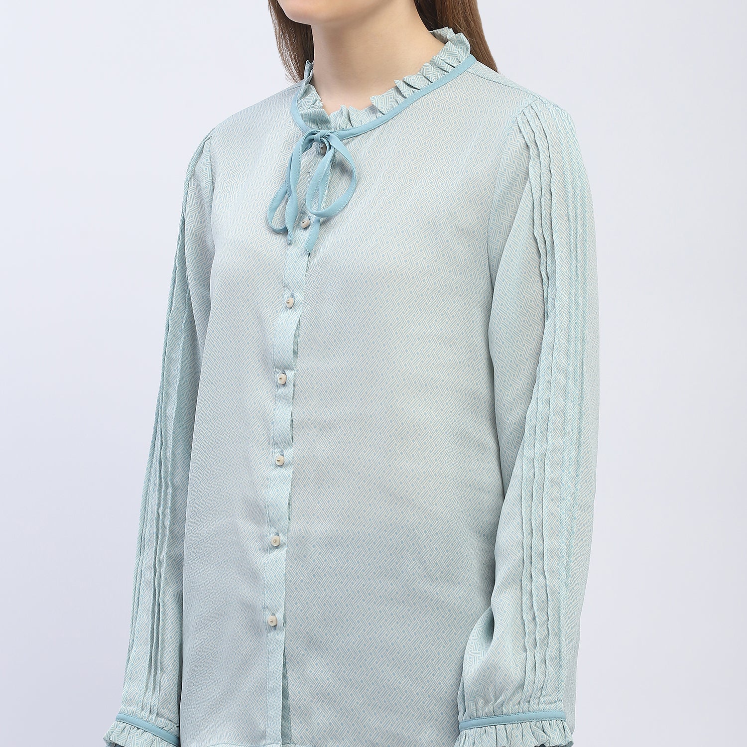 Women's Blue Casual Regular Fit Printed Full Sleeves Shirt