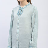 Women's Blue Casual Regular Fit Printed Full Sleeves Shirt