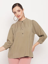 Women's Green Casual Regular Fit Solid Three Quater Sleeves Top