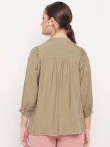 Women's Green Casual Regular Fit Solid Three Quater Sleeves Top