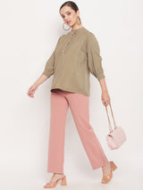 Women's Green Casual Regular Fit Solid Three Quater Sleeves Top