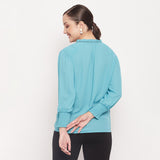 Women's Blue Casual Regular Fit Solid Full Sleeves Top