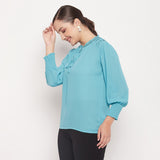 Women's Blue Casual Regular Fit Solid Full Sleeves Top