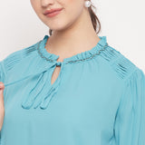 Women's Blue Casual Regular Fit Solid Full Sleeves Top