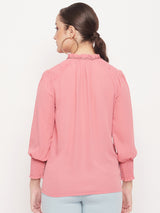 Women's Pink Casual Regular Fit Solid Full Sleeves Top