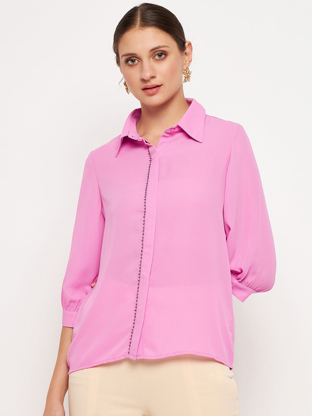 Women's Purple Casual Regular Fit Solid Full Sleeves Shirt