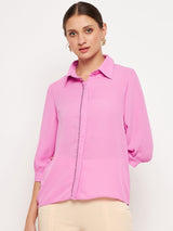 Women's Purple Casual Regular Fit Solid Full Sleeves Shirt