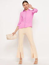 Women's Purple Casual Regular Fit Solid Full Sleeves Shirt
