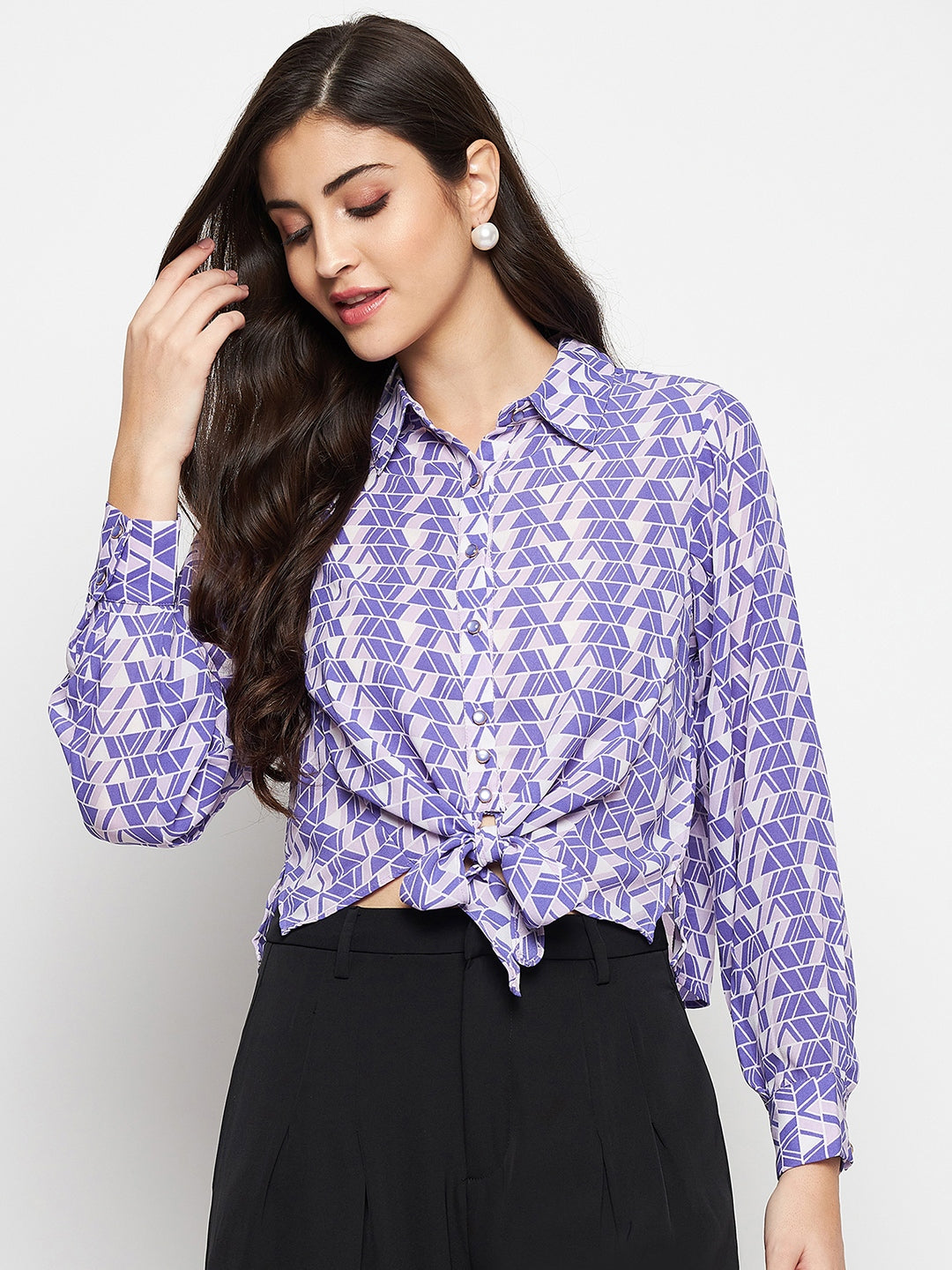 Women's Purple Casual Regular Fit Printed Full Sleeves Shirt