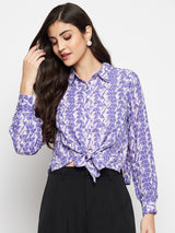 Women's Purple Casual Regular Fit Printed Full Sleeves Shirt