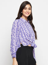 Women's Purple Casual Regular Fit Printed Full Sleeves Shirt