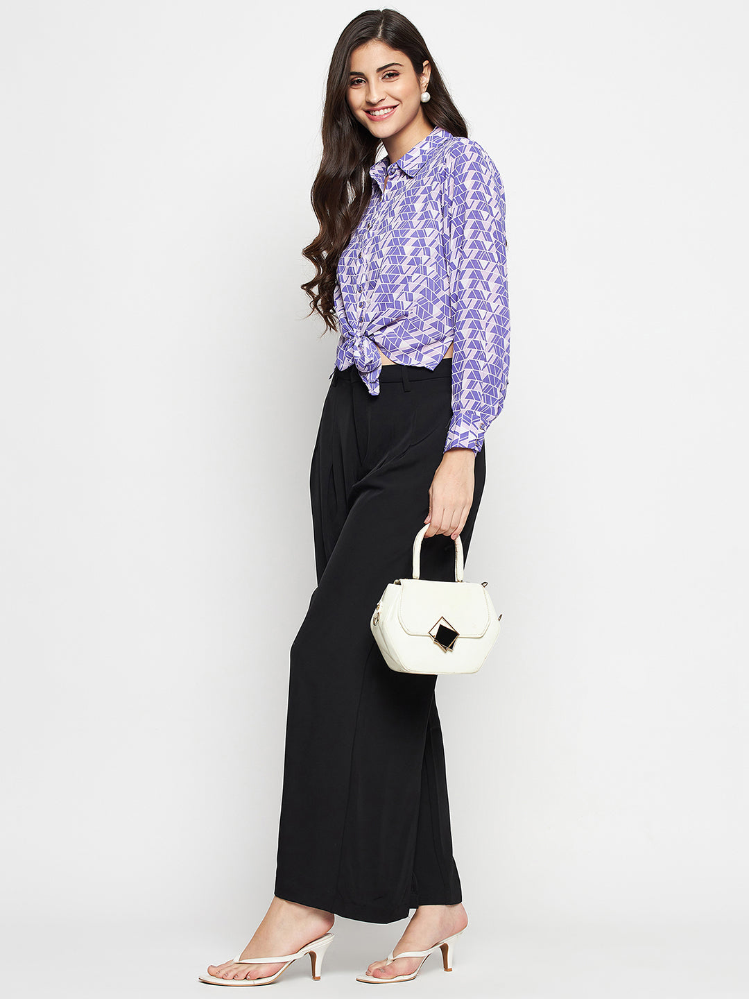Women's Purple Casual Regular Fit Printed Full Sleeves Shirt