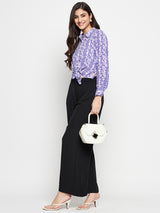 Women's Purple Casual Regular Fit Printed Full Sleeves Shirt