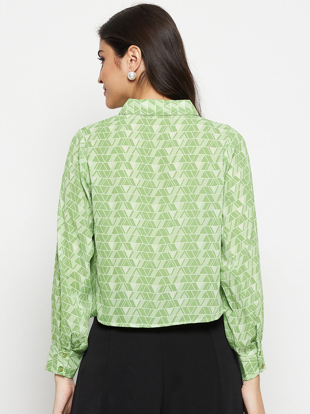 Women's Green Casual Regular Fit Printed Full Sleeves Shirt