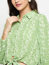 Women's Green Casual Regular Fit Printed Full Sleeves Shirt