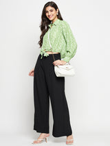 Women's Green Casual Regular Fit Printed Full Sleeves Shirt