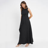 Women's Black Casual Regular Fit Solid Sleeveless Dress