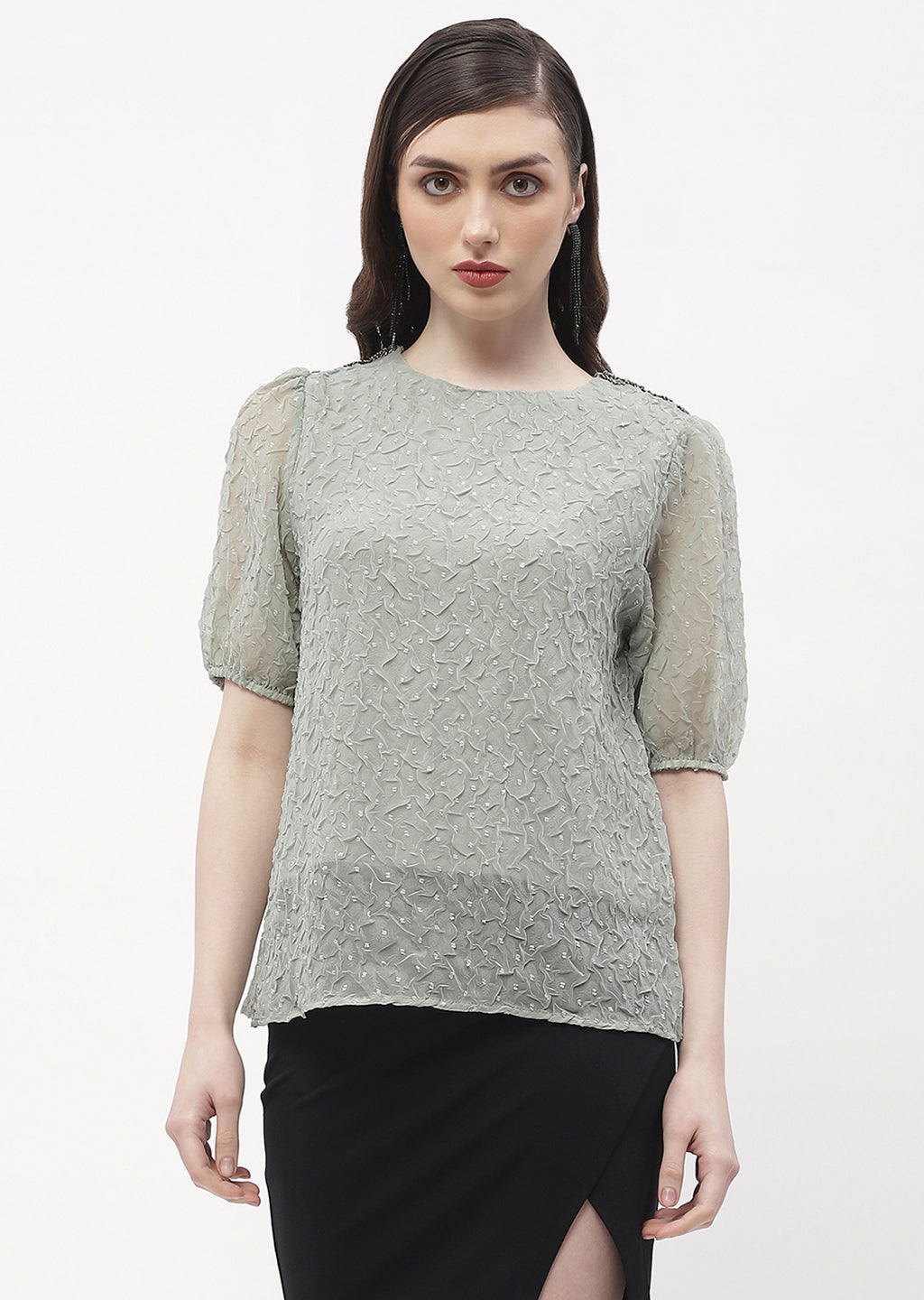 Women's Green Casual Regular Fit Solid Half Sleeves Top