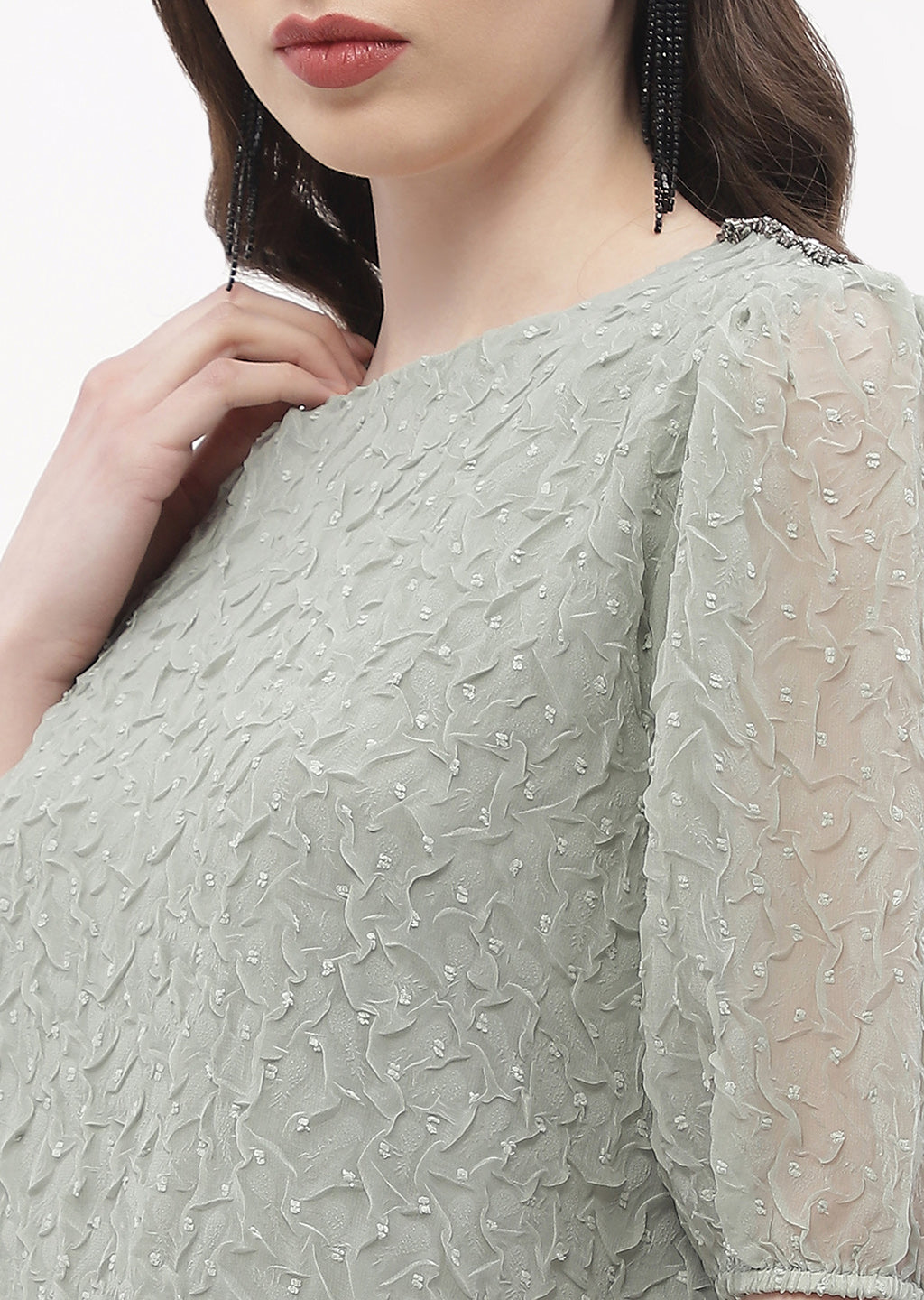 Women's Green Casual Regular Fit Solid Half Sleeves Top