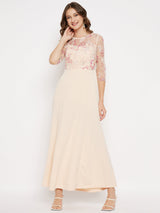 Women's Beige Casual Regular Fit Printed Three Quarter Sleeves Dress