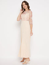 Women's Beige Casual Regular Fit Printed Three Quarter Sleeves Dress