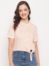Women's Pink Casual Regular Fit Printed Half Sleeves Top