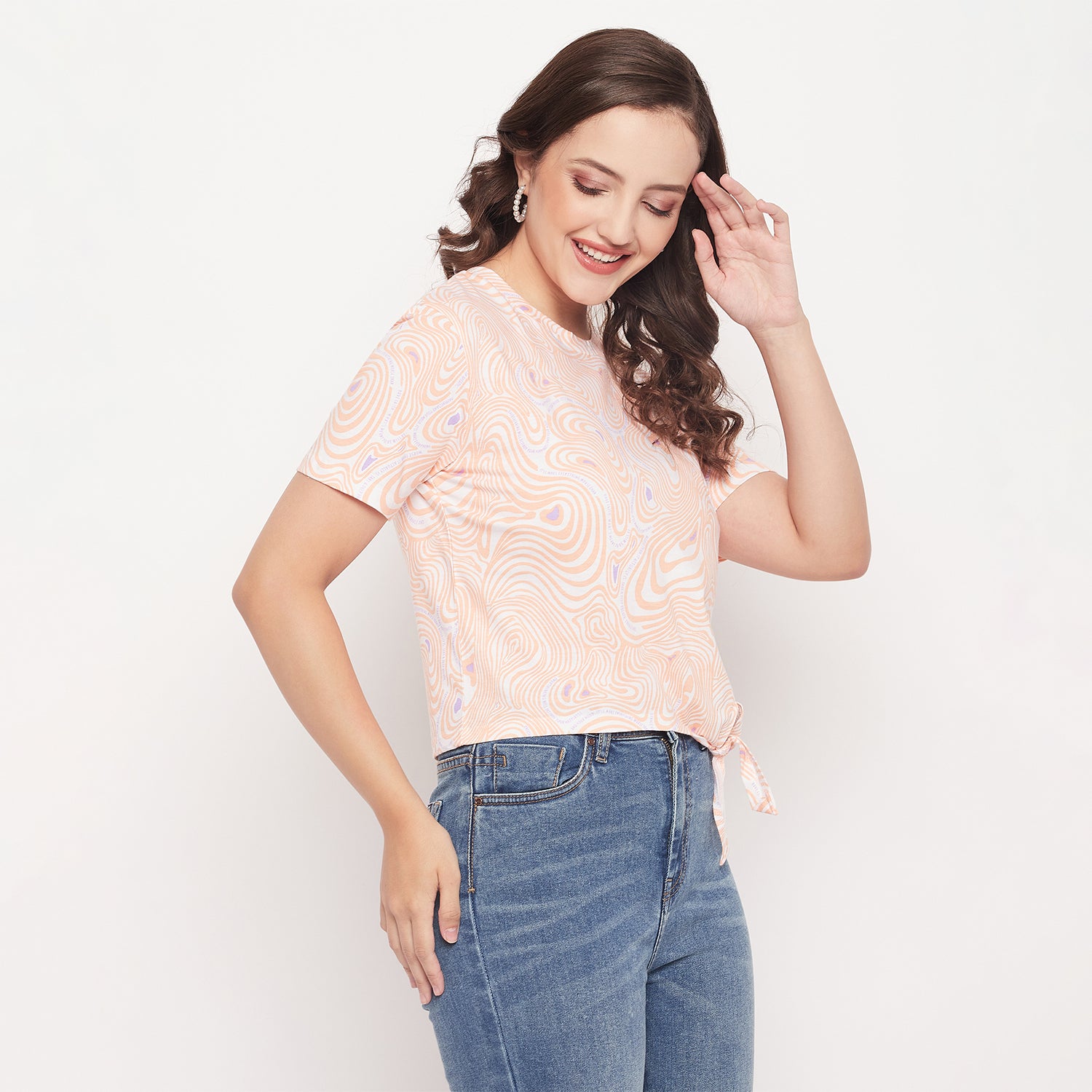 Women's Pink Casual Regular Fit Printed Half Sleeves Top