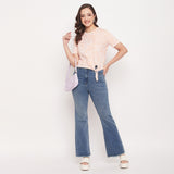Women's Pink Casual Regular Fit Printed Half Sleeves Top