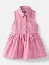 Girls Pink Casual Solid Sleeveless Dress