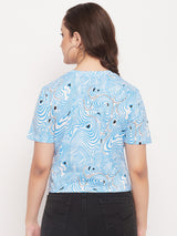 Women's Blue Casual Regular Fit Printed Half Sleeeves Top