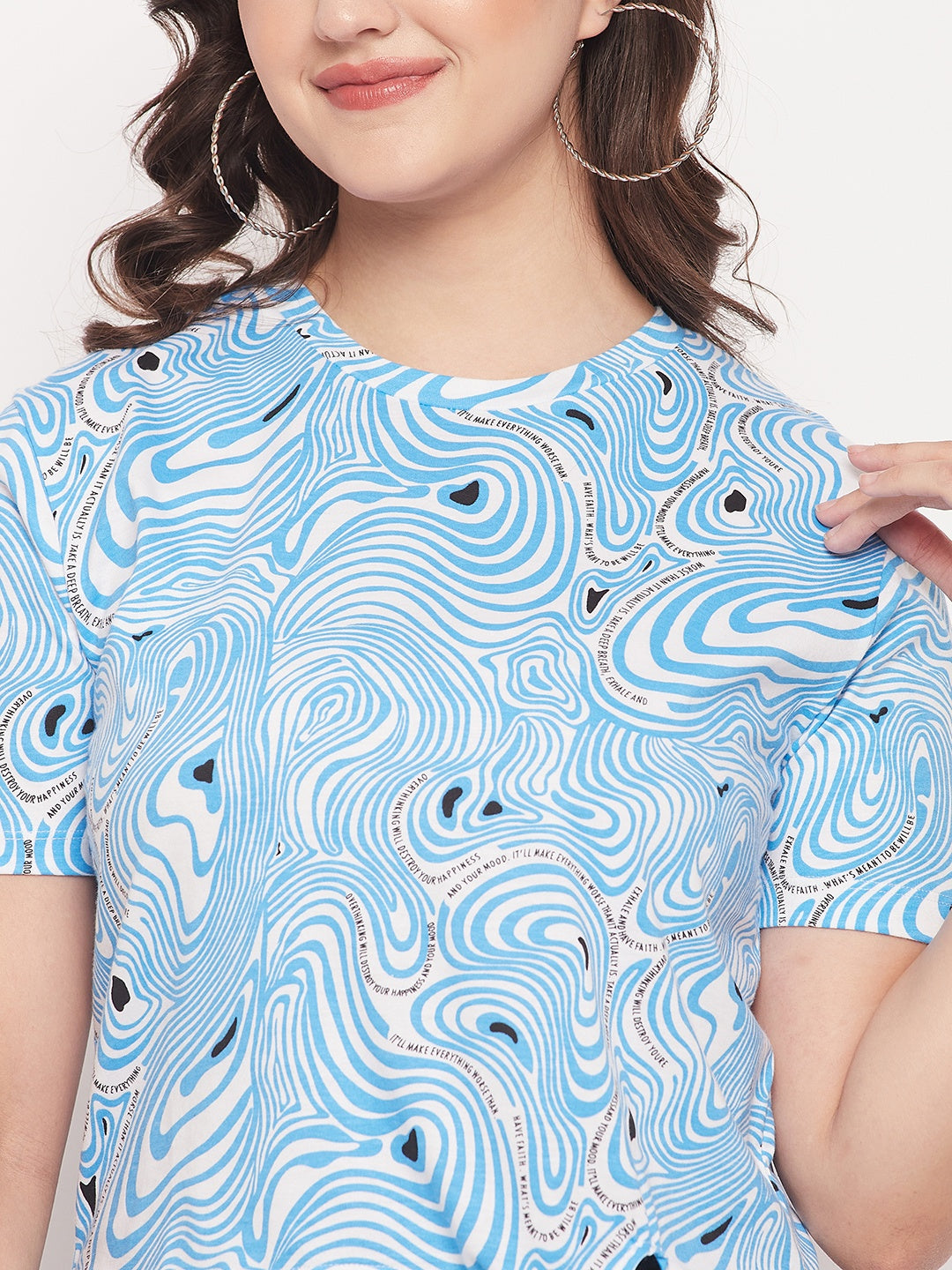 Women's Blue Casual Regular Fit Printed Half Sleeeves Top