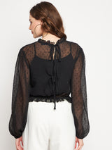 Women's Black Casual Regular Fit Solid Full Sleeves Top