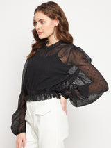 Women's Black Casual Regular Fit Solid Full Sleeves Top