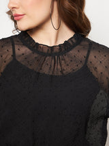 Women's Black Casual Regular Fit Solid Full Sleeves Top