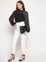 Women's Black Casual Regular Fit Solid Full Sleeves Top