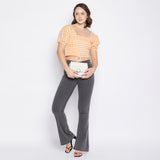Women's Orange Casual Regular Fit Checked Half Sleeves Top