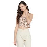Women's Brown Casual Regular Fit Printed Sleeveless Top