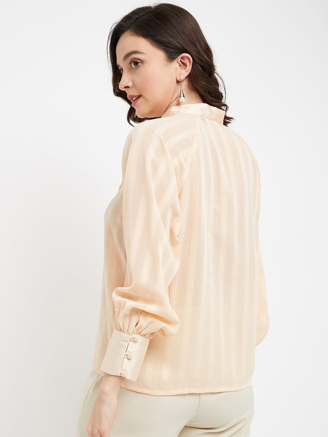 Women's Yellow Casual Regular Fit Striped Full Sleeves Top