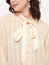 Women's Yellow Casual Regular Fit Striped Full Sleeves Top
