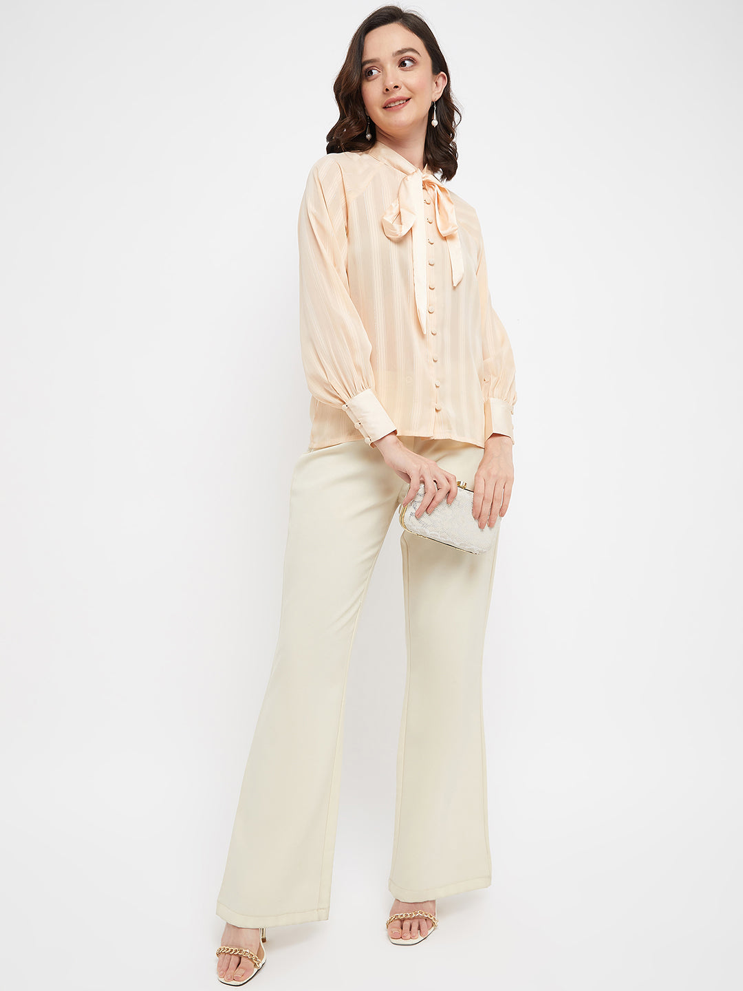 Women's Yellow Casual Regular Fit Striped Full Sleeves Top